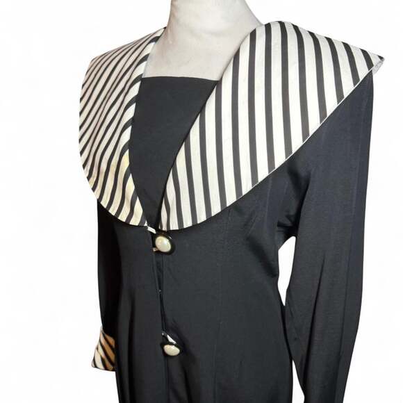 Vintage Joseph Ribkoff Black & White Striped Button-Front Midi Dress, Size 8 - Picture 2 of 7